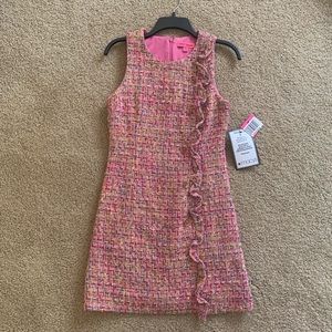 Ruffled-rhinestone tweed dress